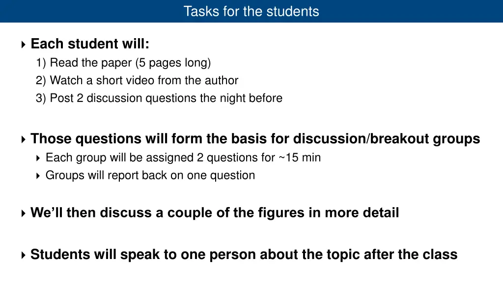 tasks for the students