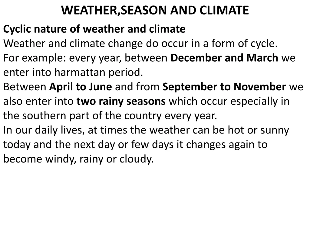 weather season and climate cyclic nature