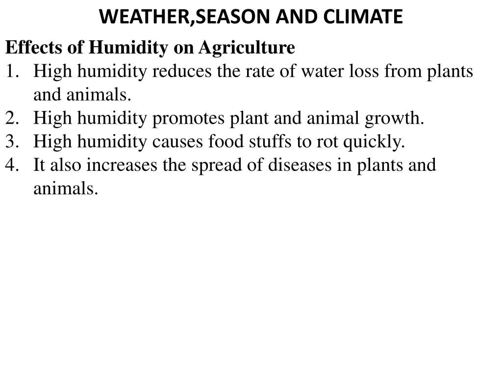 weather season and climate effects of humidity