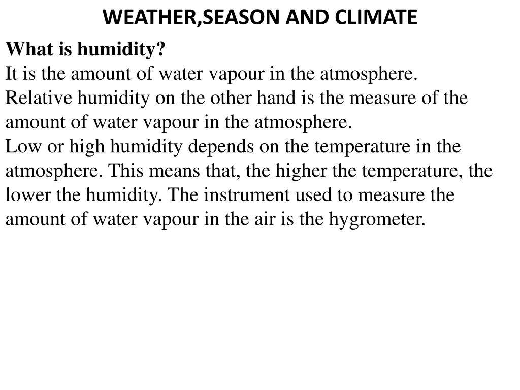 weather season and climate what is humidity