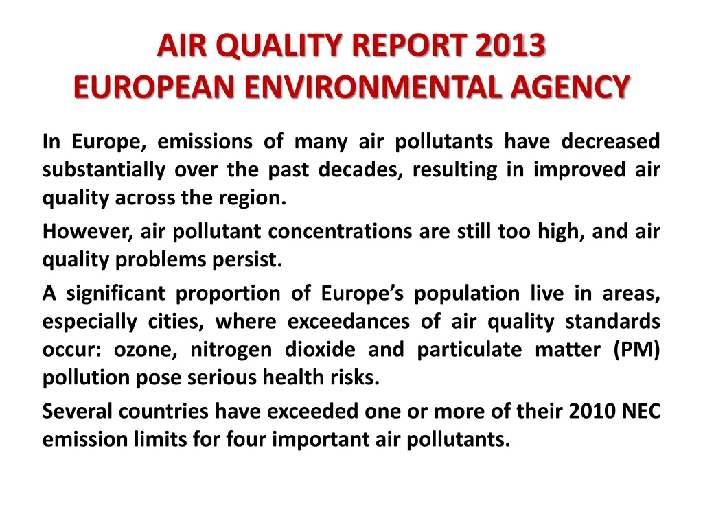 air quality report 2013 european environmental