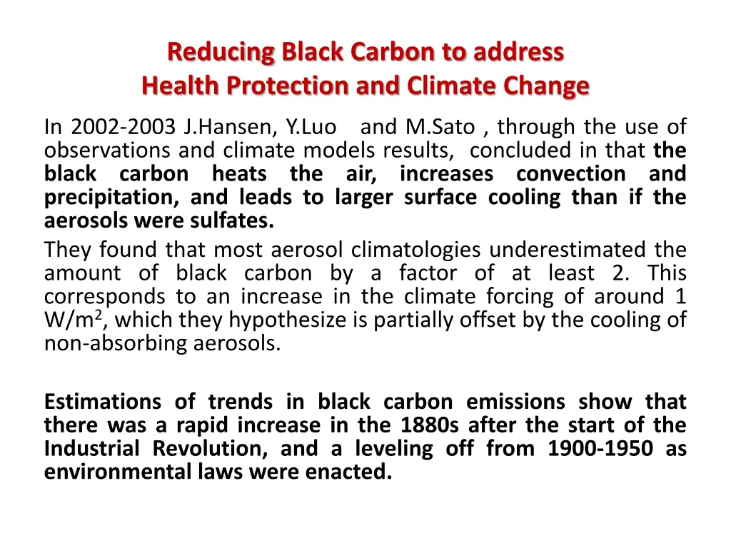 reducing black carbon to address health