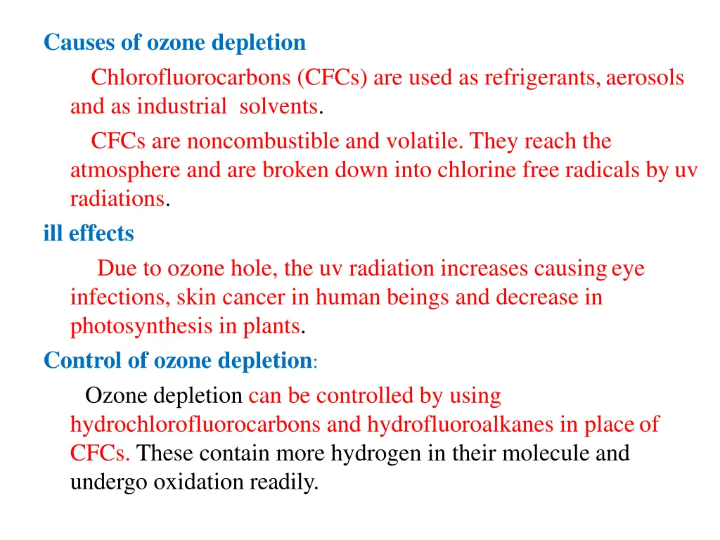 causes of ozone depletion chlorofluorocarbons