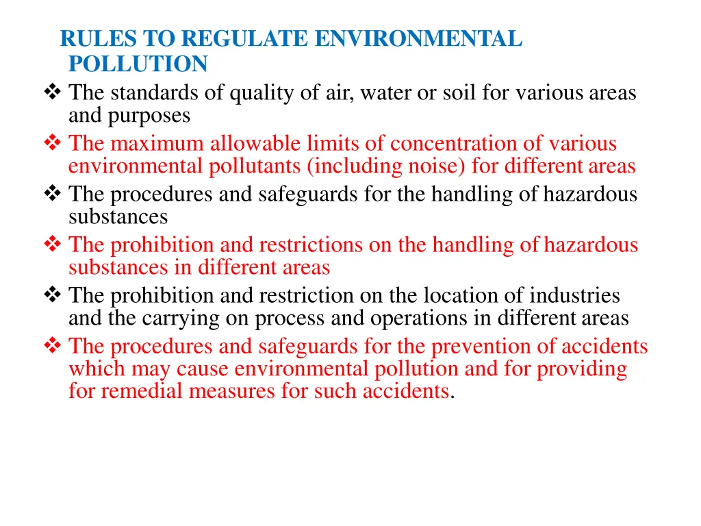 rules to regulate environmental pollution