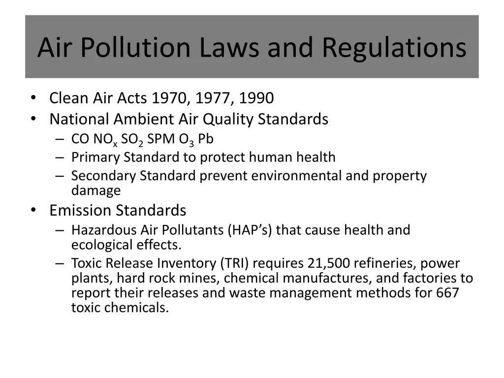 air pollution laws and regulations