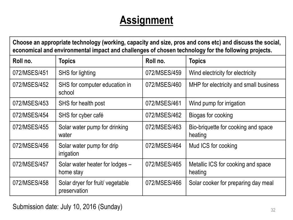 assignment