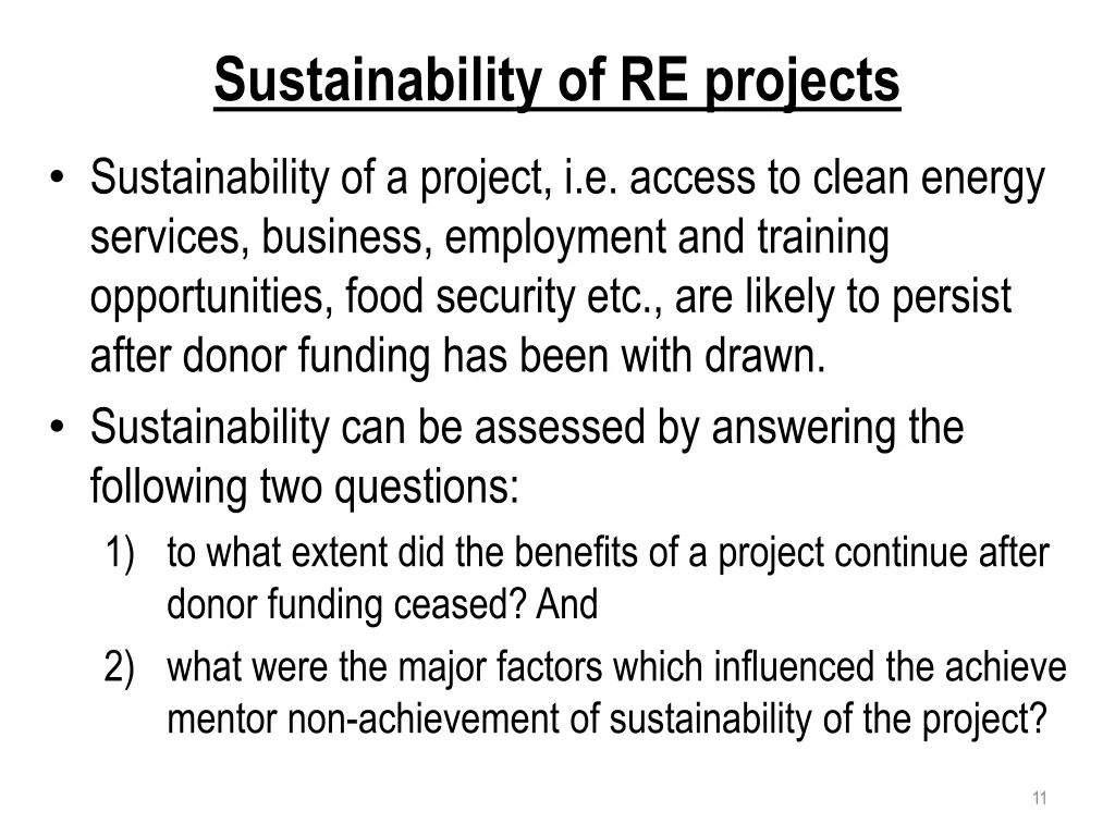 sustainability of re projects