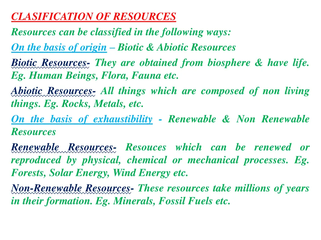 clasification of resources resources