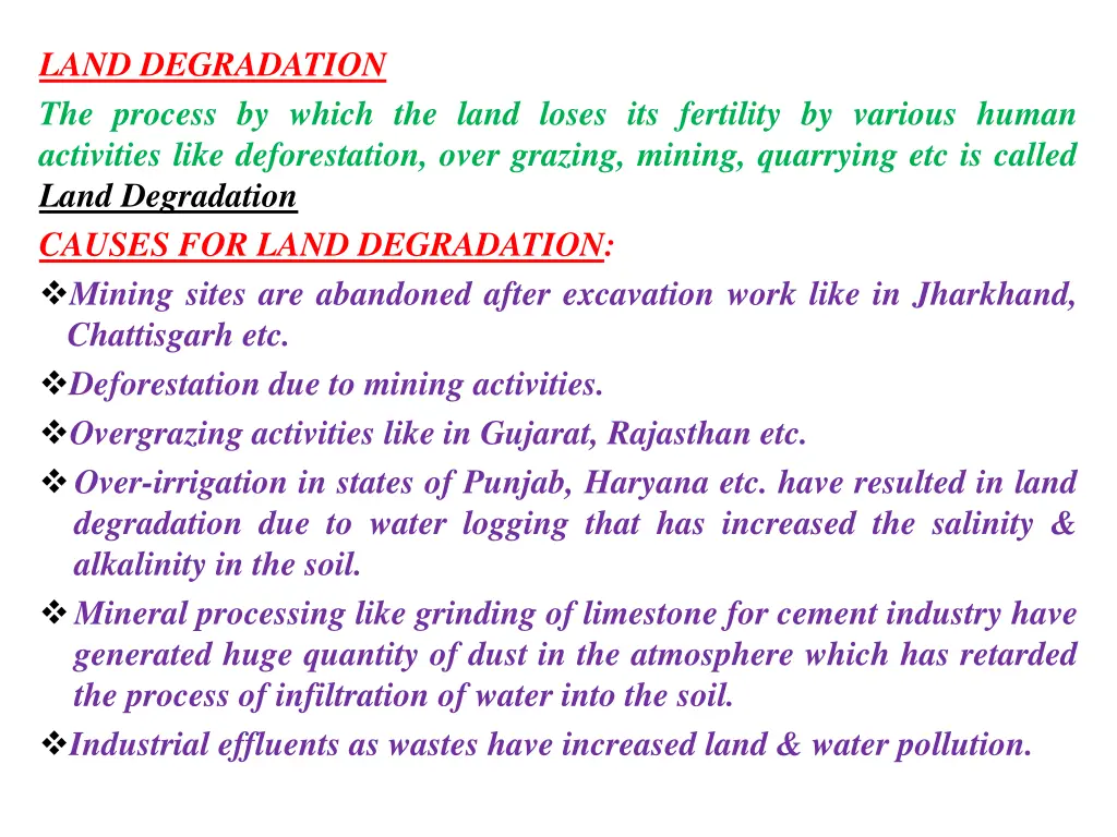 land degradation the process by which the land