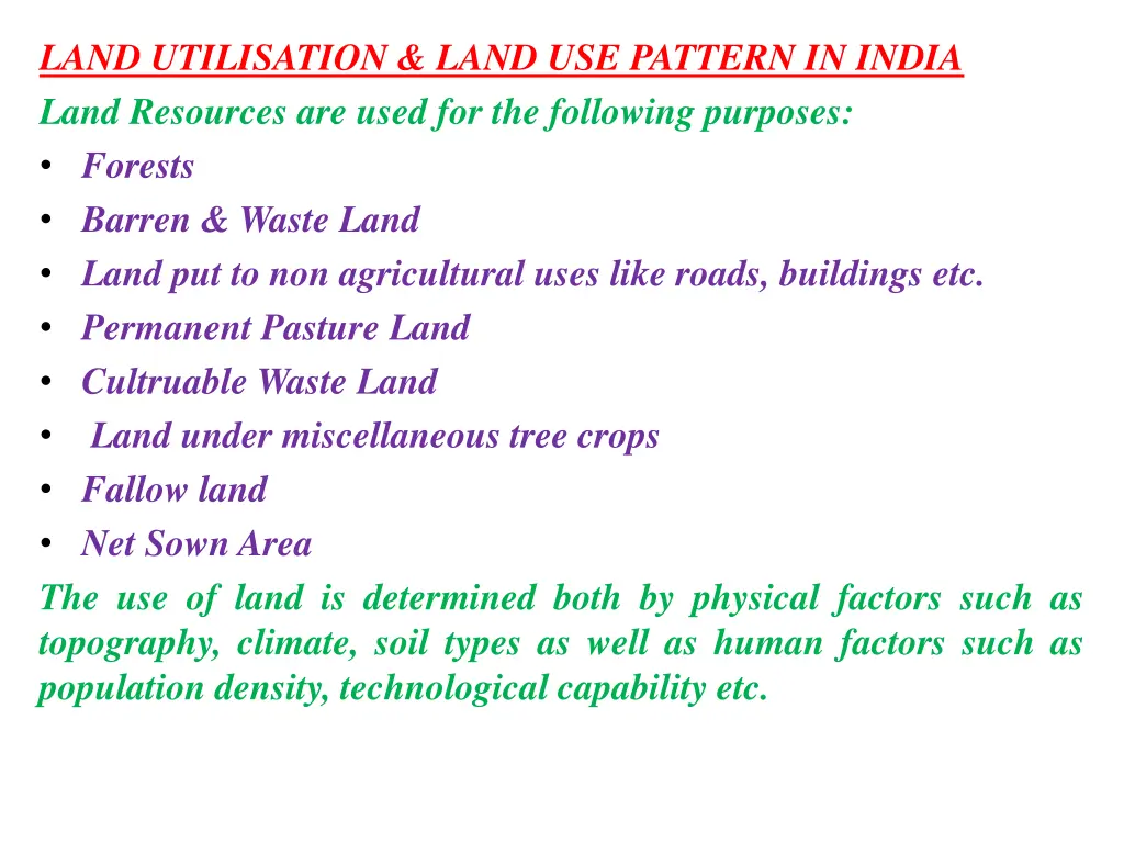 land utilisation land use pattern in india land