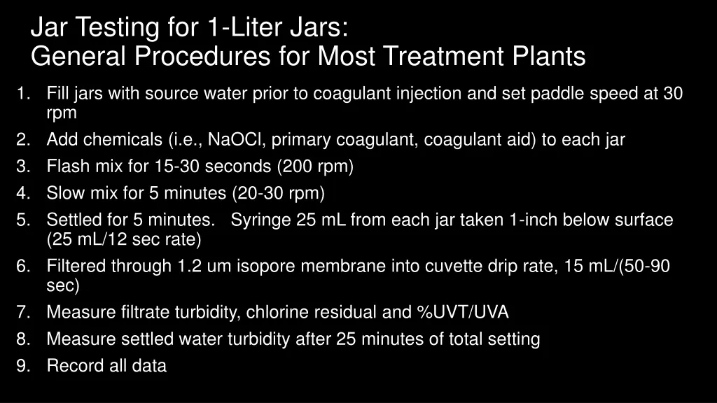 jar testing for 1 liter jars general procedures