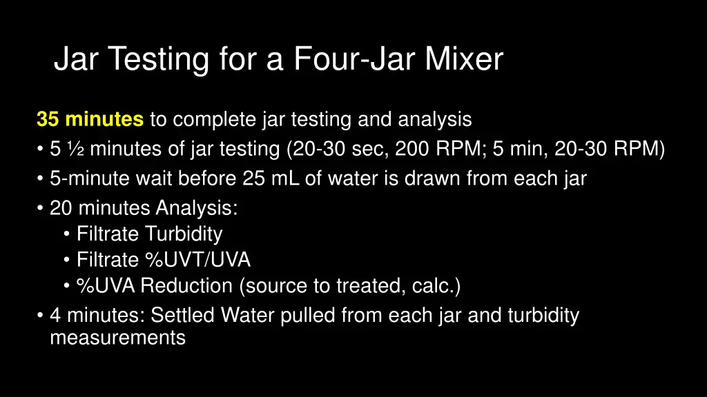 jar testing for a four jar mixer