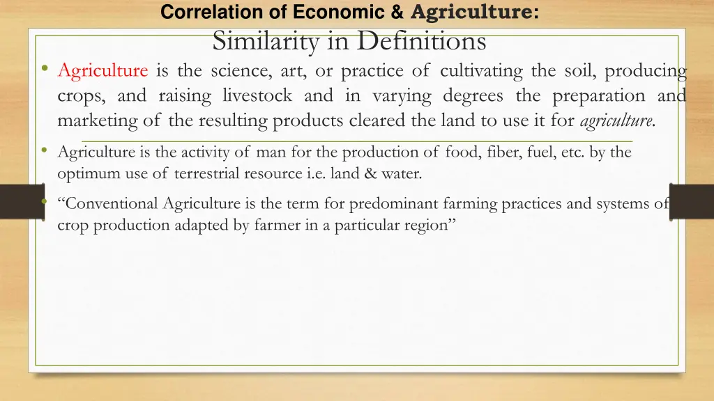 correlation of economic agriculture 1