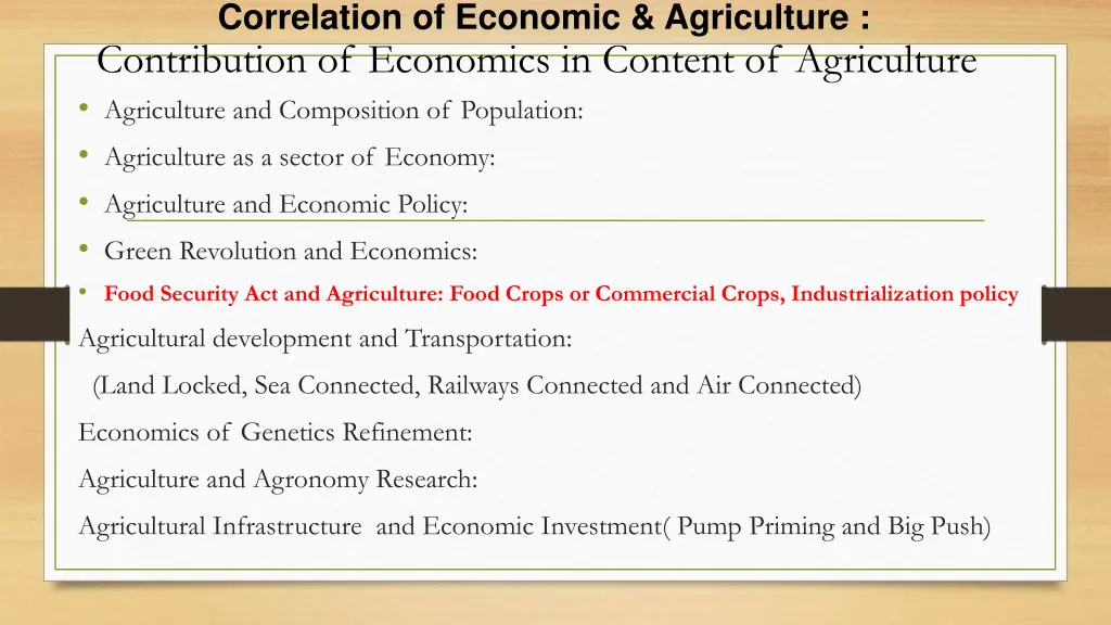 correlation of economic agriculture contribution 1