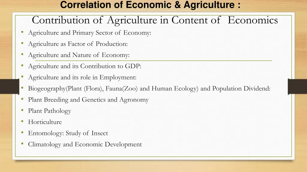 correlation of economic agriculture contribution