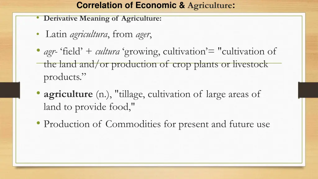 correlation of economic agriculture