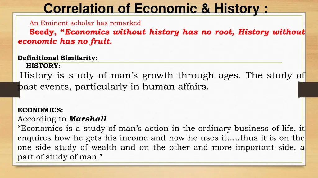 correlation of economic history an eminent