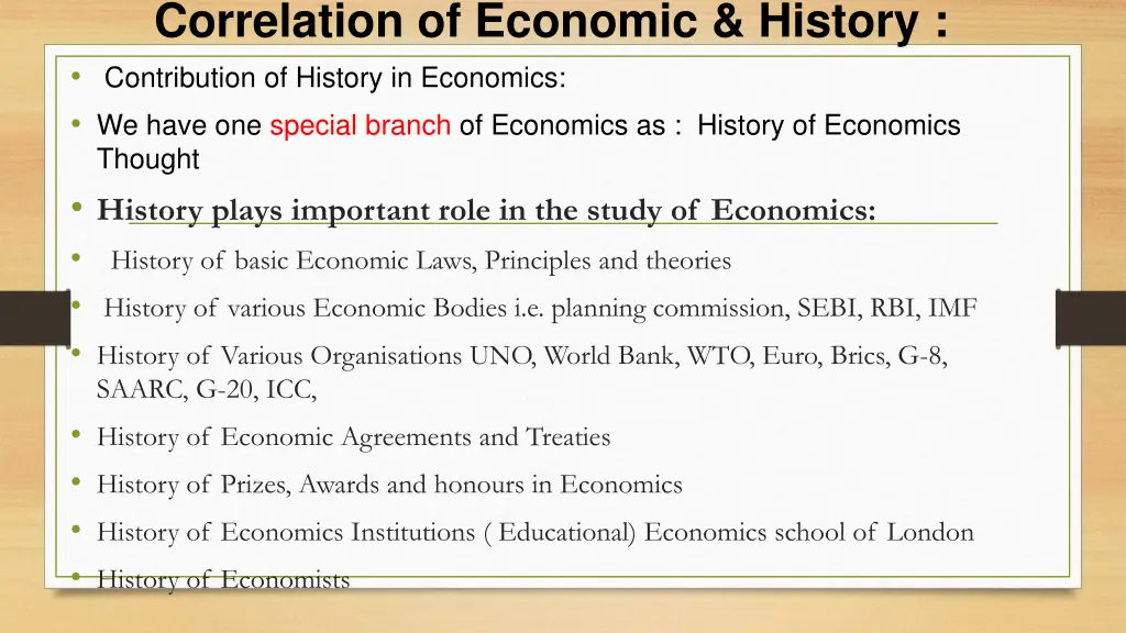 correlation of economic history contribution