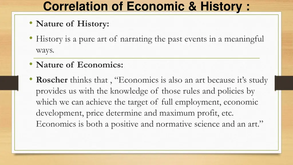 correlation of economic history nature of history