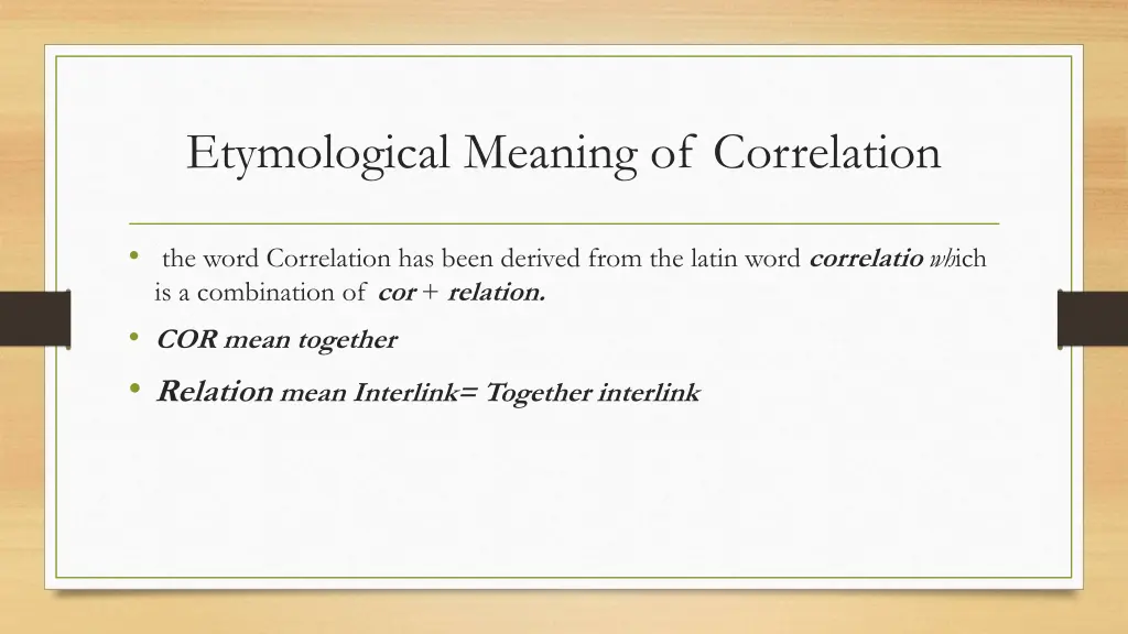 etymological meaning of correlation