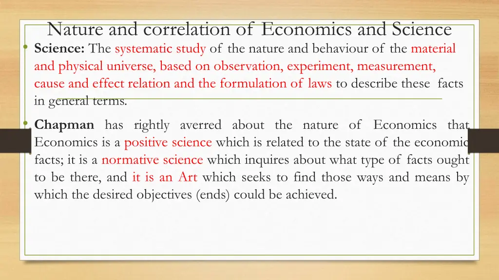 nature and correlation of economics and science