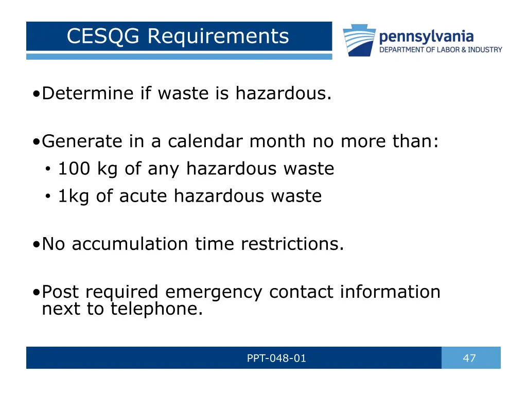 cesqg requirements