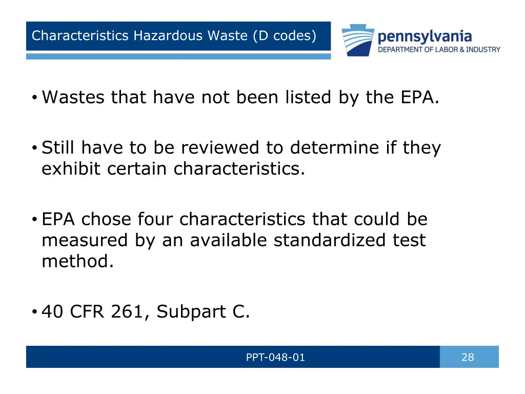 characteristics hazardous waste d codes