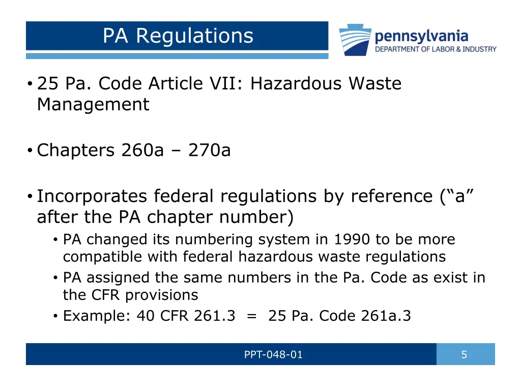 pa regulations