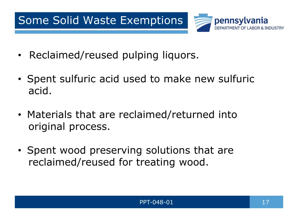 some solid waste exemptions 1