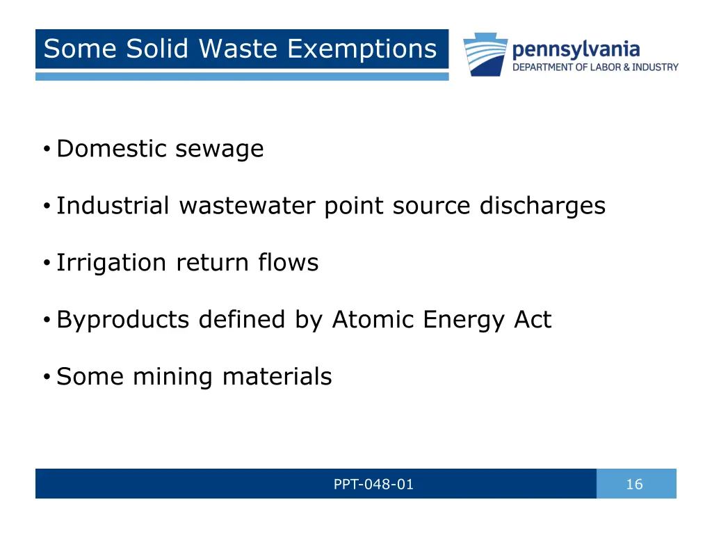 some solid waste exemptions