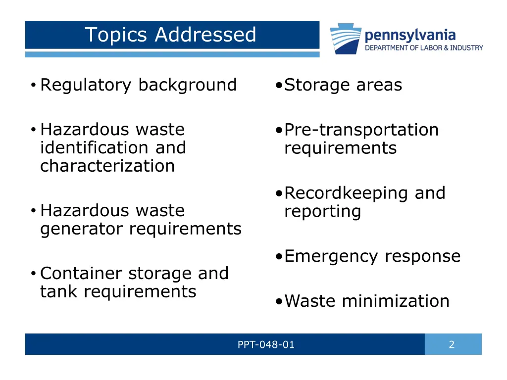 topics addressed