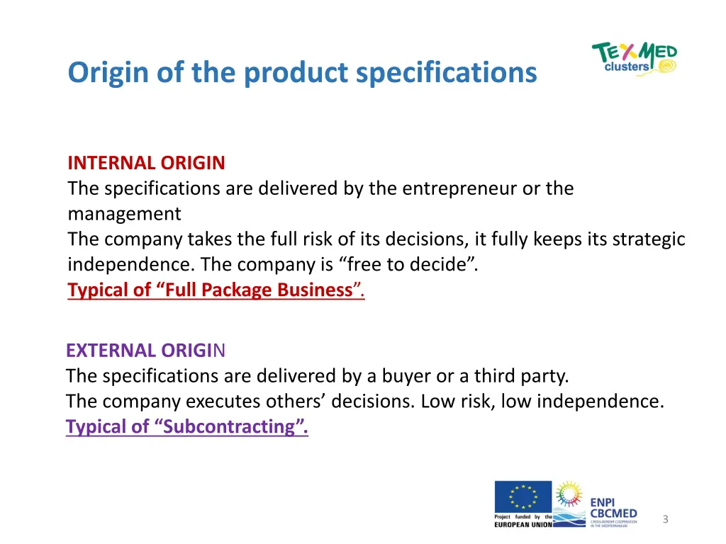 origin of the product specifications