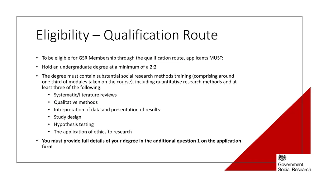 eligibility qualification route