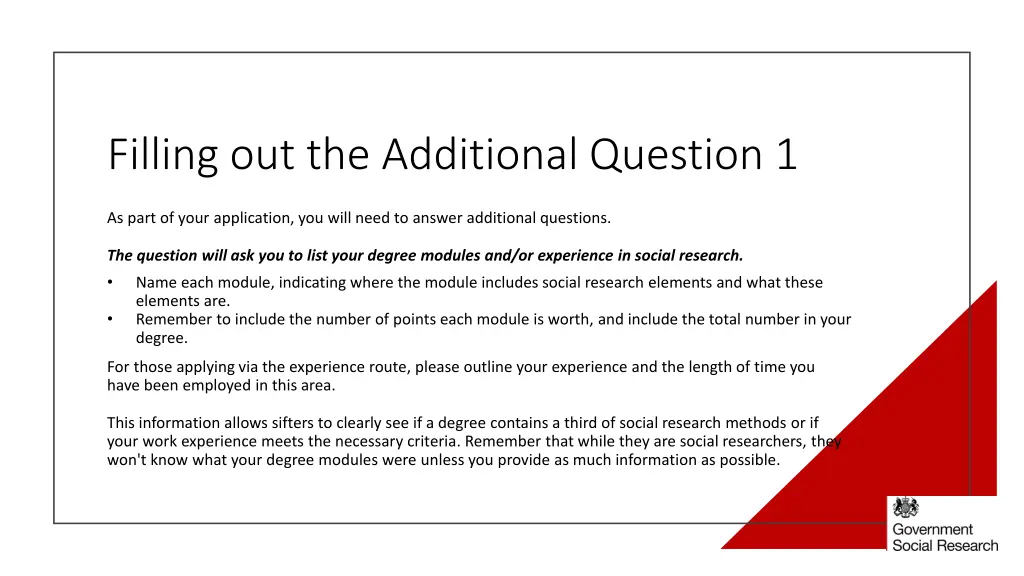 filling out the additional question 1