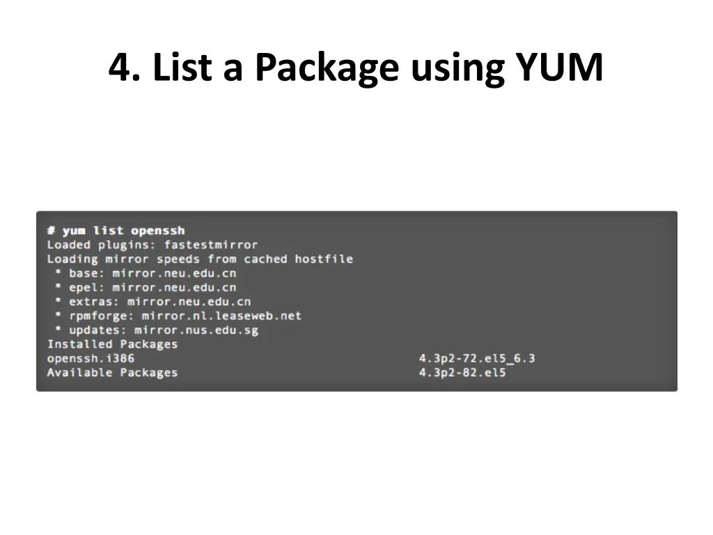 4 list a package using yum