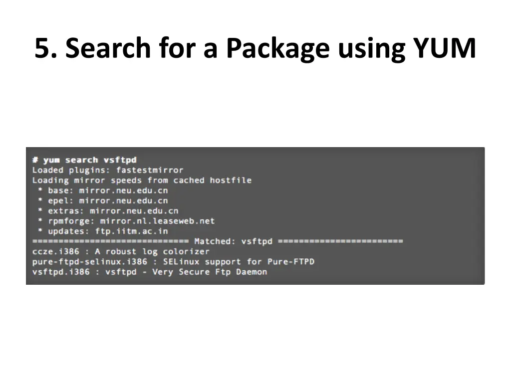 5 search for a package using yum