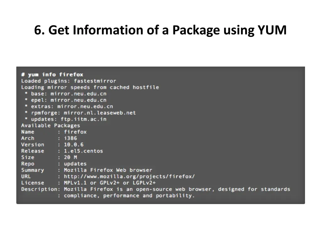 6 get information of a package using yum