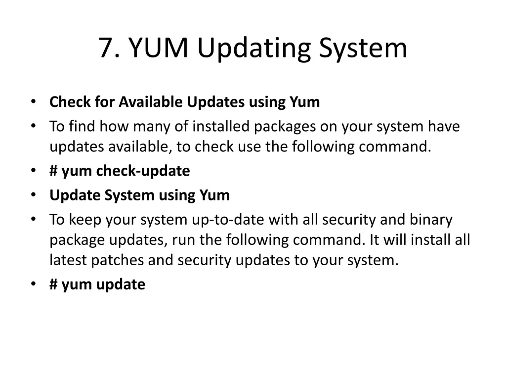 7 yum updating system