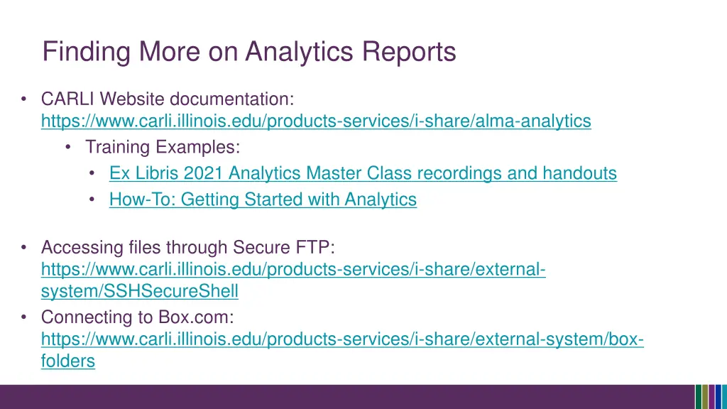 finding more on analytics reports