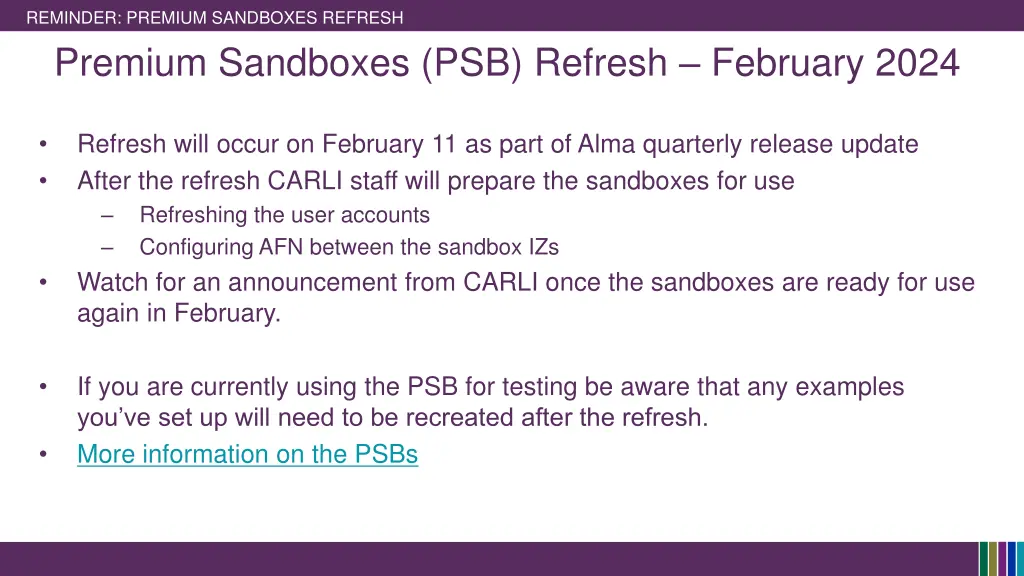 reminder premium sandboxes refresh premium