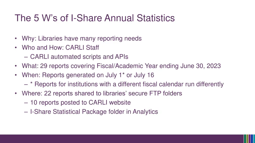 the 5 w s of i share annual statistics