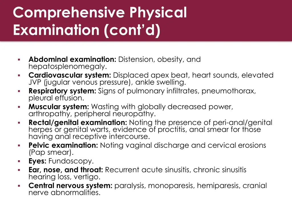 comprehensive physical examination cont d