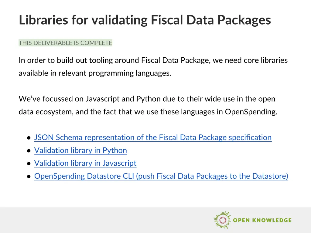 libraries for validating fiscal data packages