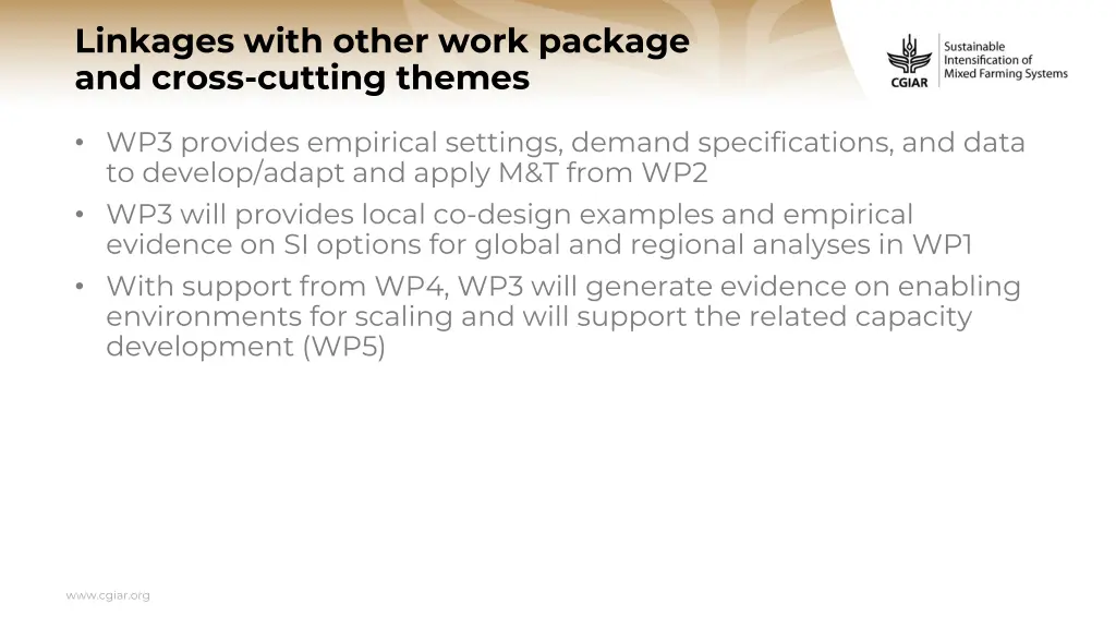 linkages with other work package and cross