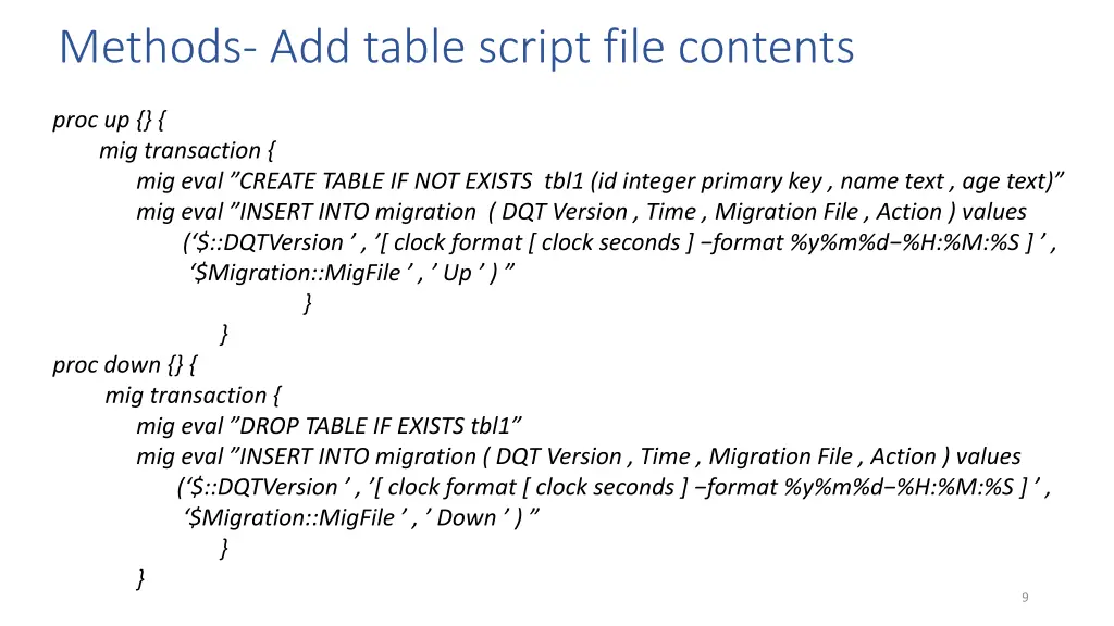 methods add table script file contents