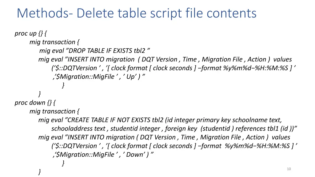 methods delete table script file contents