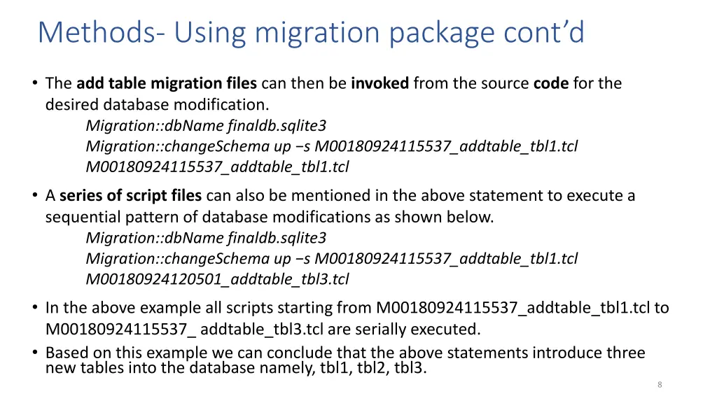 methods using migration package cont d