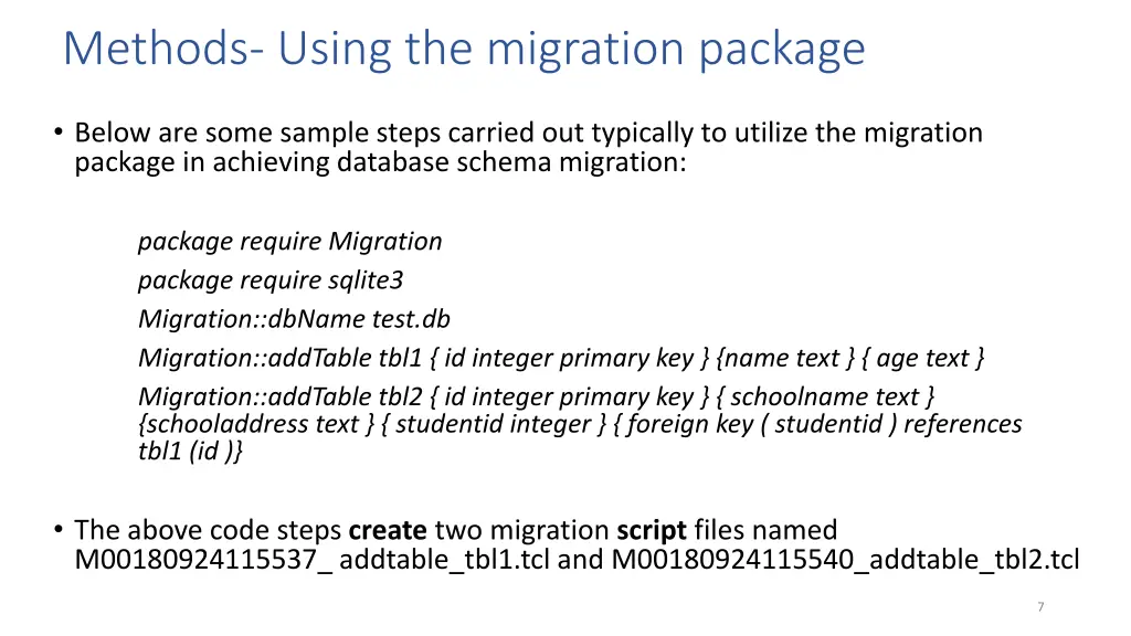 methods using the migration package