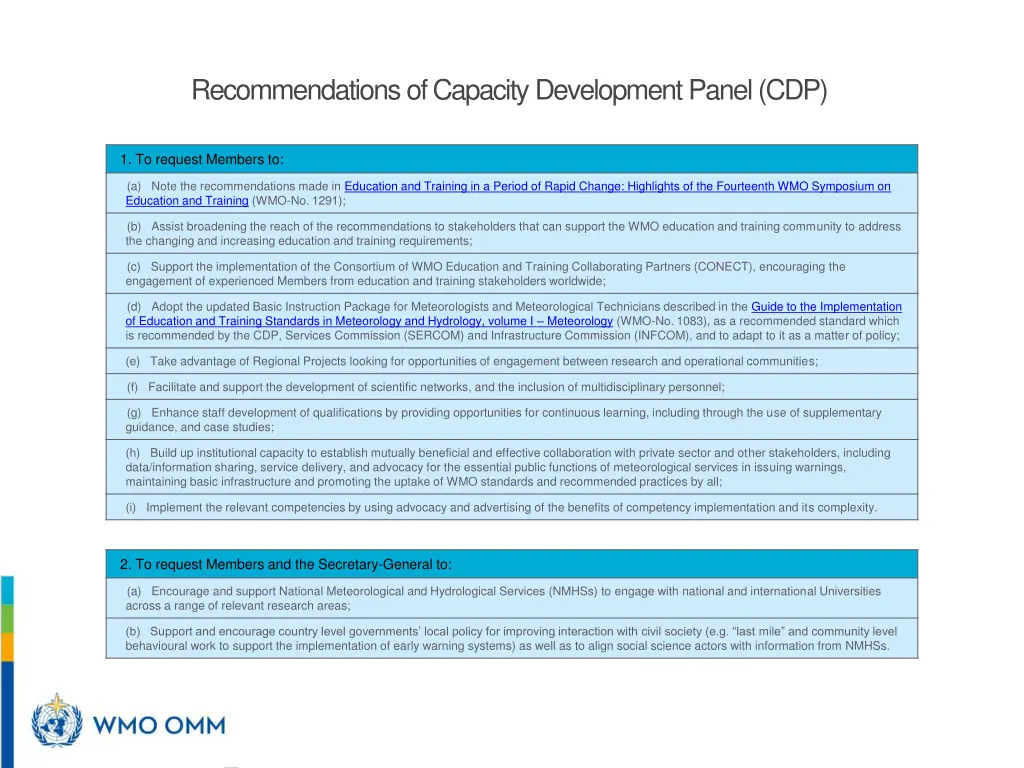 recommendations of capacity development panel cdp