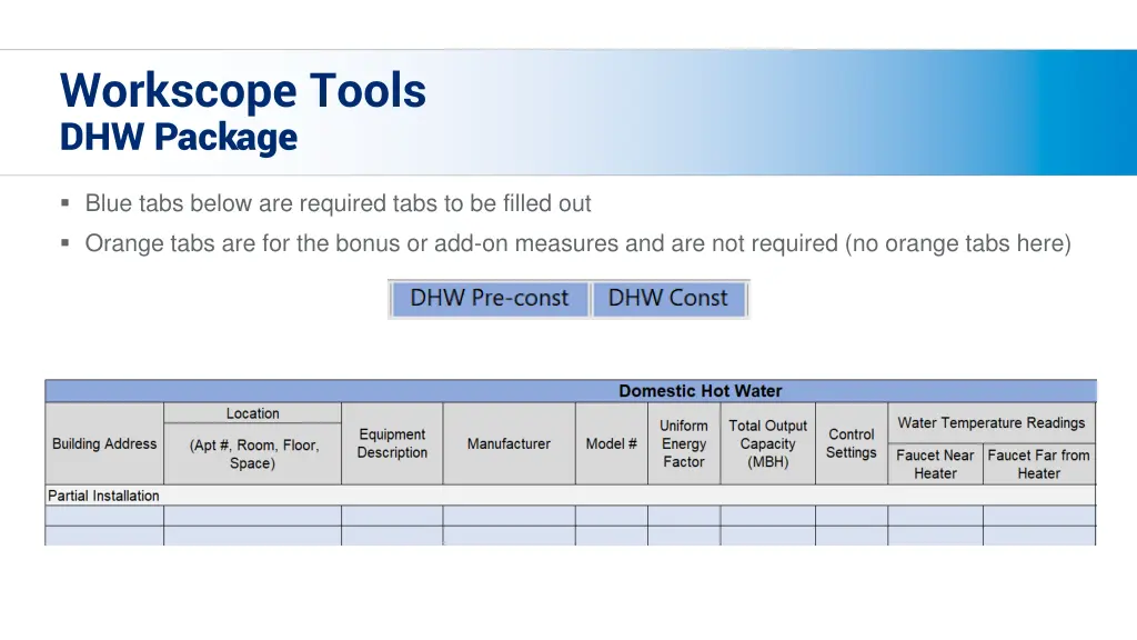 workscope tools dhw package